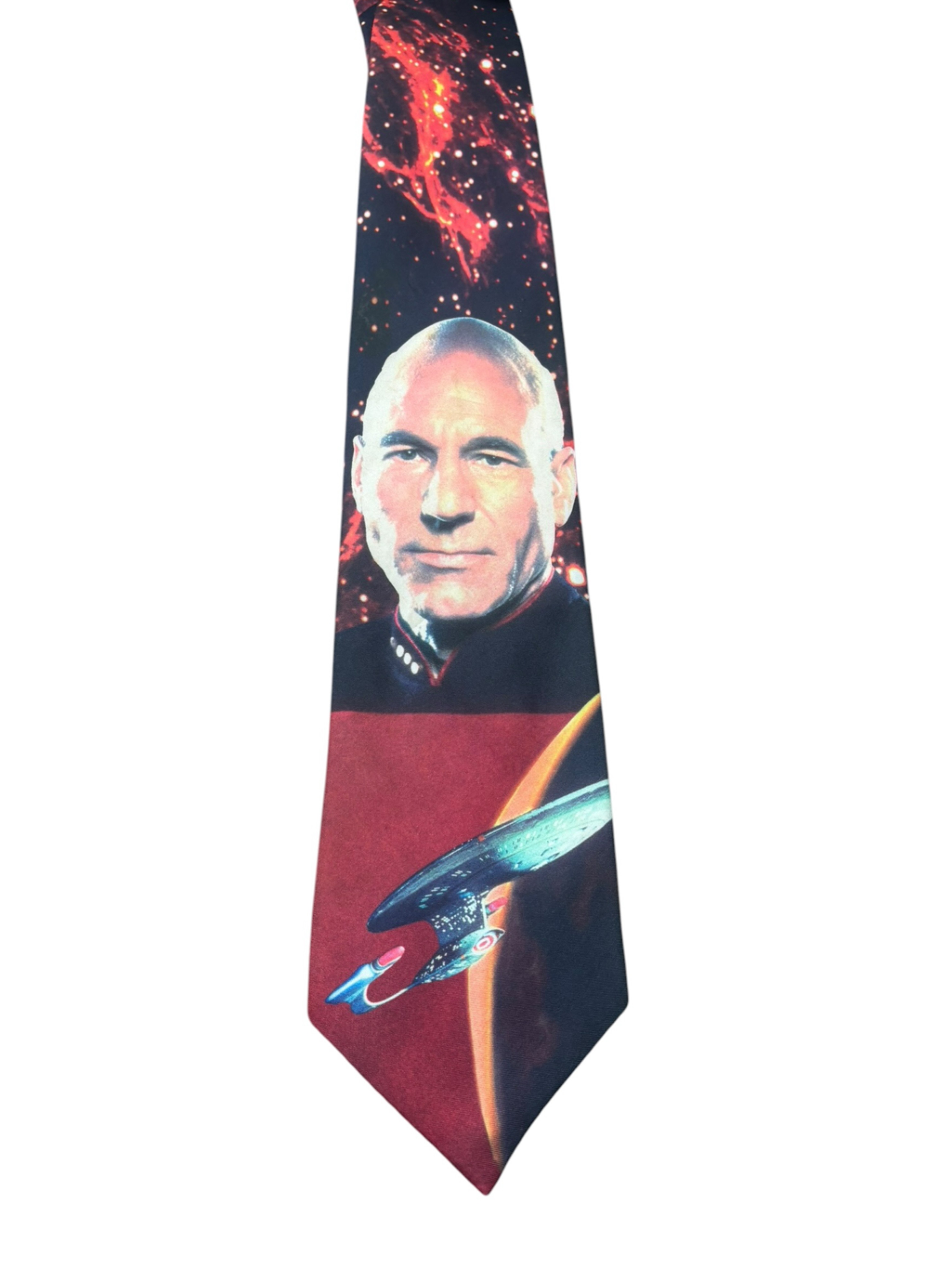 Ralph Marlin Star Trek Captain Picard Graphic Mens Tie Red Black Gray Mustard